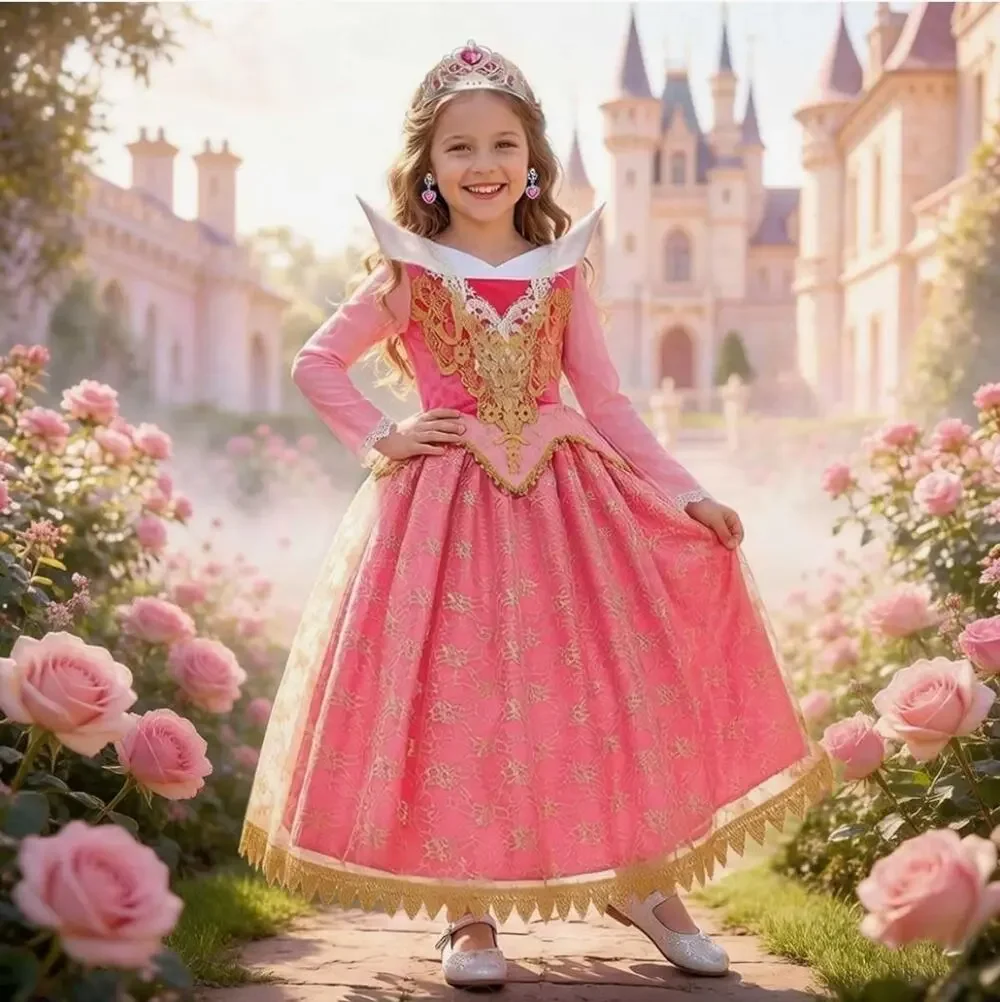 Aurora Sleeping Beauty Pink Princess Dress Halloween Costume Girls Sz. 7-8 Years